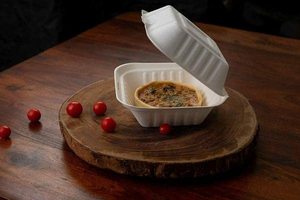 Nouveaux contenants alimentaires jetables empilables en forme de coquille |   Boîtes à hamburger à emporter écologiques en stock, boîtes de 6x6 pouces - Product Image 3