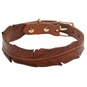 ปลอกคอสุนัขหนังแท้คุณภาพสูงพิเศษดีไซน์ขนนกสำหรับตัดขนแข็งมีทุกขนาด-ผู้ผลิตโดยตรง - Product Image 1