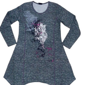 <b>Ladies</b> <b>Summer</b> Casual <b>T</b>-<b>Shirts</b> High Quality Cotton Spandex Stretch Jersey Dress Short Length Unique Print Fancy Cut Fitted - Product Image 1