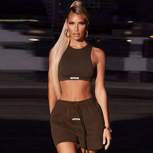 Traje de entrenamiento personalizado al por mayor, camiseta sin mangas recortada, pantalones, traje informal de dos piezas, chándal - Product Image 4