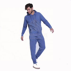 Conjunto personalizado de 2 piezas de forro polar de algodón, sudadera Vintage con capucha y lavado ácido, chándal lavado azul con cremallera para hombre - Product Image 1