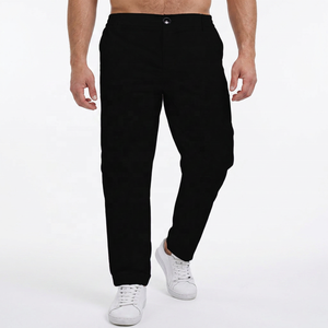 Pantalon décontracté en coton noir pour homme, taille élastique, fermeture boutonnée, coupe droite, respirant, poids moyen, idéal pour l'automne - Product Image 3