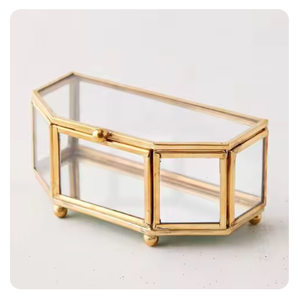 Outils de maquillage boîtes de rangement ou boîte à bijoux plaqué or boîte en métal personnalisée décoration de mariage étui en verre pour cadeau de retour - Product Image 1