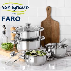 Ensemble de casseroles SAN IGNACIO 7 pièces en acier inoxydable, adapté à tous types de plaques de cuisson + Ensemble de 3 couteaux avec support magnétique - Product Image 2