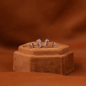 Round & Baguette Cut Lab Grown Diamond Stud <b>Earrings</b> 14KT Solid Gold Luxury Hip Hop Jewelry with Screw <b>Back</b> Solid Gold Plated - Product Image 5