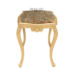โต๊ะข้างทรงสี่เหลี่ยมหรูหราพร้อมท็อปหินอ่อนธรรมชาติระดับพรีเมียมและฐานลายทองแกะสลักด้วยมืออย่างประณีตสำหรับตกแต่งบ้านสไตล์คลาสสิก - Product Image 1