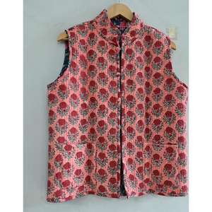 Veste gilet matelassé en coton sans manches, veste en coton, veste faite à la main, cadeaux pour sa veste gilet boho, veste imprimée bloc indien - Product Image 2