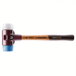 Marteau à tête souple SIMPLEX, longueur 405 mm, diamètre de la tête 60 mm, bois blanc/dur moyen, matériau TPE, finition bleue/superplastique, HALDER - Product Image 3