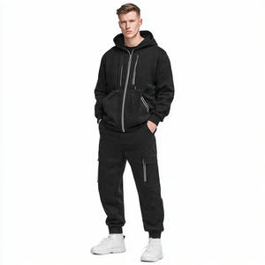 Conjunto Deportivo de Dos Piezas para Hombre, Sudadera con Capucha y Cremallera, Pantalones de Felpa Gruesa, Personalizado con Logotipo Bordado, Estilo Urbano, Talla Grande, Invierno - Product Image 1