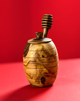 Pot à miel rond en bois écologique classique avec couvercle pour la cuisine, stockage de miel biologique personnalisé par un artisan