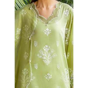 Costume en mousseline de soie vert non cousu en 3 pièces pour femmes pour le printemps/été - Product Image 3