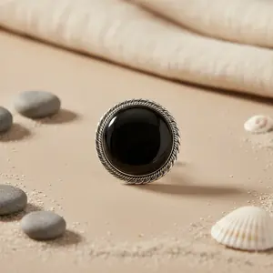 Anillo de Ónice Negro de Plata de Ley 925 con Joyería Fina de 14K para Mujer, Estilo Bohemio, Chapado en Rodio con Incrustaciones de Piedras Talladas, Anillo de Declaración - Product Image 1