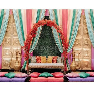 Scène de mariage pakistanais sur le thème du Mehndi, scène élégante pour événement Mehndi, cadre photo, décoration de scène de mariage asiatique Sangeet, Washington - Product Image 6