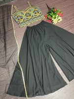 NOUVEAU DESIGNER GEorgette SILK MULTI COLOR PARTY WEAR REAL HAND STITCHED MIRROR WORK CHOLI and PALAZZO