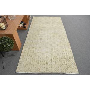 Alfombra de lana beige moderna de 3,8x7,9 pies tejido plano turco con diseño de retazos para decoraciones de sala de estar para adolescentes - Product Image 1