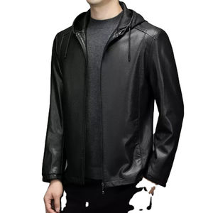 Chaqueta de Motociclista de Cuero con Cierre de Cremallera, Cuello Alto, Impermeable, Cortavientos y con Capucha para Hombre, Cómoda, Transpirable, Estilo Urbano - Product Image 6