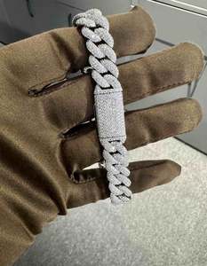 VVS Moissanite <b>925</b> <b>Sterling</b> <b>Silver</b> <b>Bracelet</b> 12MM 8 inches White Gold Plated - Product Image 1