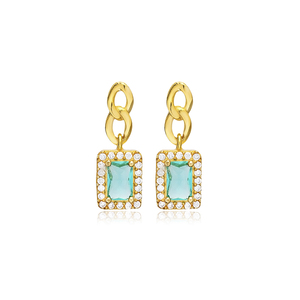 Paraiba CZ Pierre Rectangle Conception Argent Boucles D'oreilles Turc À La Main 925 Bijoux En Argent Sterling - Product Image 1