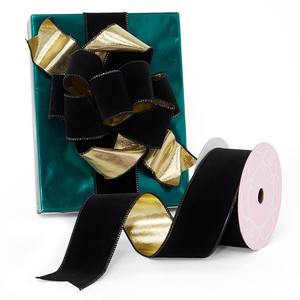 Luxury Velour & Metallic <b>Wired</b> Polyester <b>Ribbon</b> Glitter & Gift <b>Ribbon</b> for Birthday Halloween Wedding & Christmas Spool Format - Product Image 1