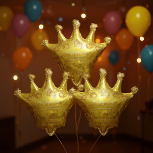 Palloncino a corona in lamina d'oro 31x37 cm Decorazione per feste Confezione da 12 pezzi - Product Image 3