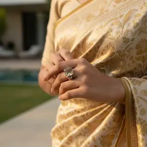 Bague géométrique en platine plaqué rhodium avec pierre précieuse citrine pour un cadeau de bijoux raffiné pour femmes romantiques - Product Image 3