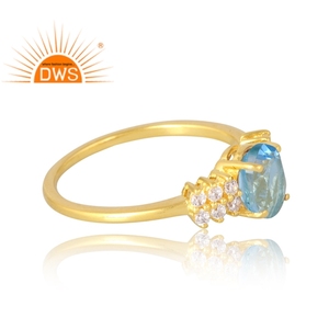 แหวนพลอย925ชุบทอง18K ชุบทอง18K แหวนพลอยบุษราคัมสีฟ้าเพชรสังเคราะห์จากธรรมชาติ - Product Image 4