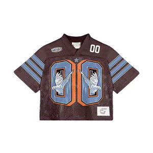 Uniforme de football brodé vêtements de football logo d'équipe maille surdimensionnée Boxy Fit chemises de sport recadrées maillot américain - Product Image 6