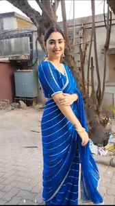 Vêtements de soirée de créateur Georgette avec séquence Crochet dentelle travail couleur bleue Saree pour femmes qualité d'exportation grossiste de Surat - Product Image 2