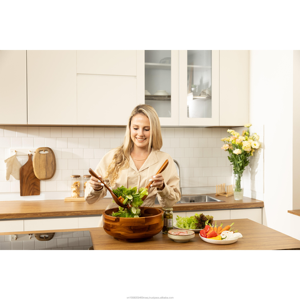 ชุดช้อนส้อมสลัดไม้ขัดเงา 3 ชิ้น อเนกประสงค์ น้ำหนักเบา คลาสสิก ขนาดใหญ่ สำหรับผัก ผลไม้ ผสมแป้ง พร้อมใช้ในงานปาร์ตี้ - Product Image 2