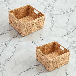 ISLA Juego de 2 Cestas Cuadradas Apilables de Jacinto Tejidas a Mano, Contenedores Organizadores de Frente Abierto con Asas Integradas, Venta al por Mayor OEM - Product Image 4
