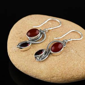 ต่างหูโกเมนสไตล์คาร์เนเลียนสีเงินสเตอริงของผู้หญิง925ทรงรีที่สง่างามเครื่องประดับเงินสำหรับงานแต่งงาน - Product Image 2