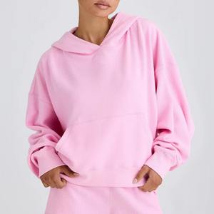 <b>Trendy</b> Oversized <b>Hoodie</b> for Women Loose Fit Pullover Sweatshirt Velour Fabric 100% Cotton Puff Sleeve Front Casual Streetwear - Product Image 1