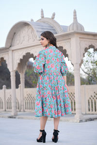 Vintage Midi Dress Hand-<b>Block</b> <b>Printed</b> Floral Bloom Cotton Eco-Friendly Woven Floral Elegance Dress 100% Indian Clothing - Product Image 3