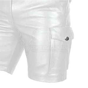 Pantalones Cortos Clásicos de Cuero Blanco para Hombre, Moda 2026, Material Suave y Cómodo con Trabillas para Cinturón - Product Image 4