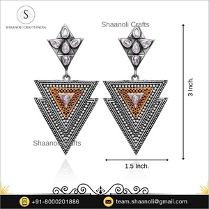 Handcrafted <b>Oxidized</b> Silver Plated Jhumka Earrings Big Statement Studs for Women with Pearl Vintage Style for Wedding or Gift - Product Image 3