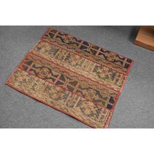 Vintage Turkish Rug, 2.4x2.8 ft Rug, <b>Brown</b> Striped <b>Wool</b> Rug - Product Image 4