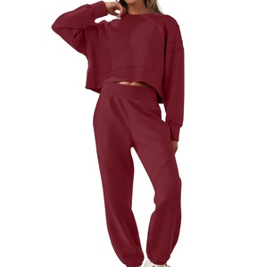 Vente chaude femmes Slim Fit 2 pièces polaire survêtement à manches longues survêtement pour adultes couleur unie en gros respirant décontracté - Product Image 1