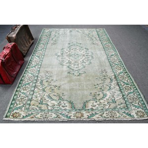 Tapis turc 6,1 x 9,2 pieds, tapis en laine vintage à imprimé animal vert - Product Image 1
