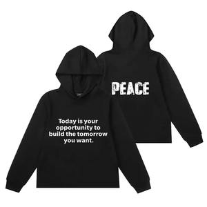 Black Color Men's Raw Hem Hoodies For Adult Pullover <b>Screen</b> Print Logo Casual Wear Hoodies Sweatshirts With OEM Service - Product Image 1