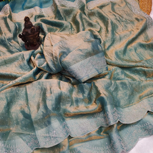 Trendmalls ผู้หญิง Saree georgette lakhanvi เย็บปักถักร้อยด้วยลำดับโมติทำงานสำหรับฤดูร้อนและฤดูหนาว - Product Image 1