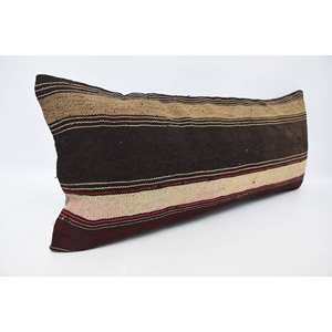 หมอนอิงลายทางสไตล์โบฮีเมียนวินเทจ ทำจากขนสัตว์ ขนาด 16x36 นิ้ว สีน้ำตาล หรูหรา ทออย่างดี เป็นมิตรกับสิ่งแวดล้อม ไม่ลื่น ถอดซักได้ ใช้ตกแต่ง - Product Image 3