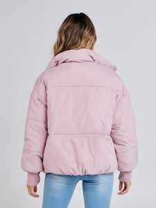 <b>Women</b> <b>Light</b> Pink Bomber <b>Jacket</b> Autumn Short Woven Denim Warm Thick Puffer Coat Hooded Cozy Casual Cold Weather Outerwear - Product Image 4