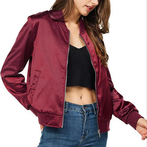 Blouson aviateur d'automne en satin à fermeture éclair avec poches pour femmes, vêtement d'extérieur coupe-vent d'hiver pour femmes, avec logos personnalisés - Product Image 1