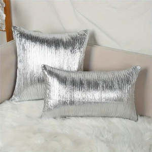 Fluffery Silver Faux Leather <b>Throw</b> <b>Pillow</b> 12 X 20 Cm Rectangle Washable Removable With Zipper Cover And Insert - Product Image 4