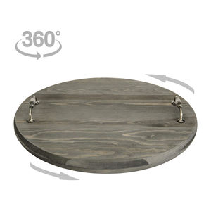 Plateau de service rond en bois de pin massif gris rustique de taille personnalisée Poignées en métal vintage Lazy Susan Turntable Home Hotel Restaurant Utilisation - Product Image 4