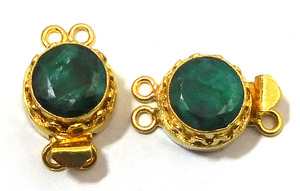 Fermoir de boîte ronde en pierre précieuse émeraude plaqué or 18 carats 24X15X10MM B631-1 de fabrication de bijoux fermoir de boîte ronde à 2 3 brins - Product Image 3
