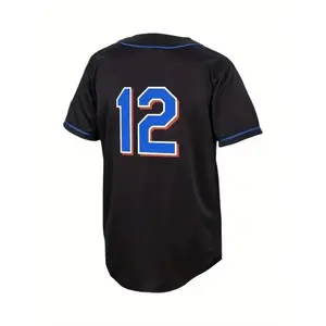 Camiseta de Béisbol con Cuello en V y Bordado de Nueva York para Hombre, Transpirable, con Botones, Manga Corta, para Entrenamiento y Competición - Product Image 5