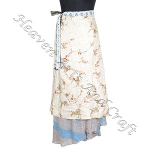 Indien réversible Sari jupe portefeuille femmes porter Vintage soie Sari longue longueur enveloppante jupe 2 couches réversible Saree bohème - Product Image 4