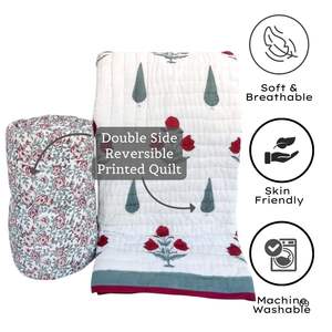 Jaipuri ผ้าห่มพิมพ์ลายดอกไม้แบบกลับด้านได้ผ้าห่มผ้าฝ้ายน้ำหนักเบางานแฮนด์เมดลายดอกไม้ดูแลง่าย - Product Image 6