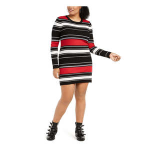 Abito Maglione Aderente Plus Size per Ragazze Planet Gold Nero con Strisce Lavabile Taglia 1X Elemento di Moda con Colori a Contrasto - Product Image 1